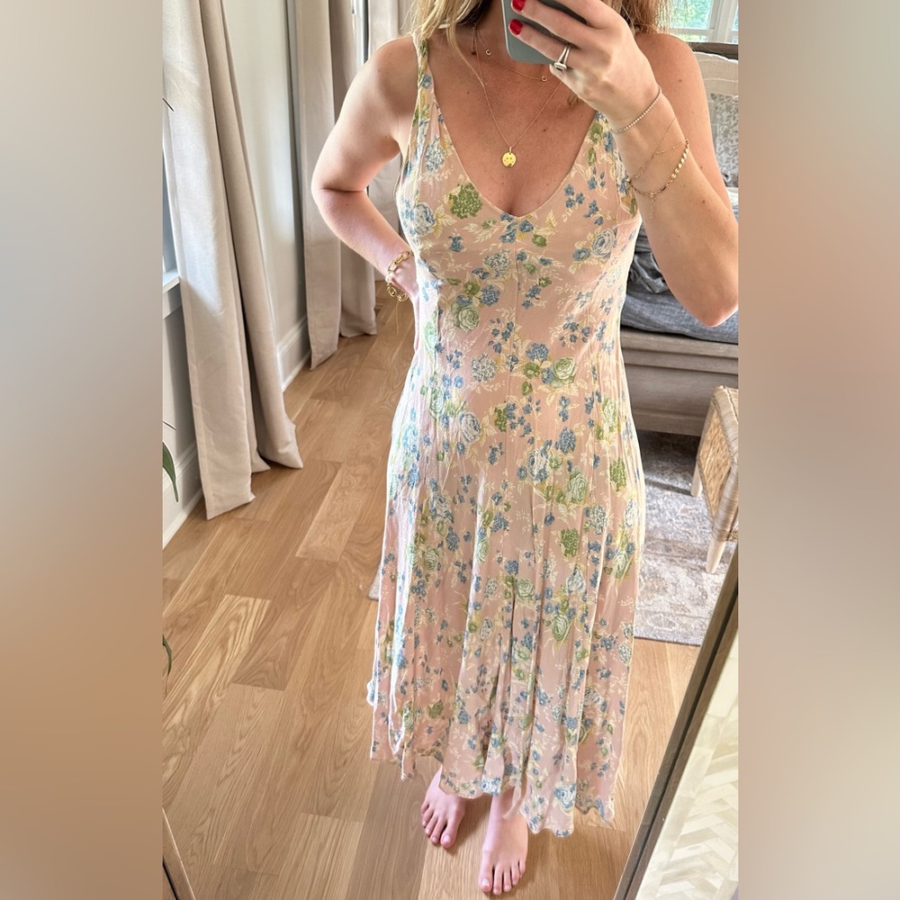 Zara Floral Maxi Dress with V Back, Rolled Shoulder detail